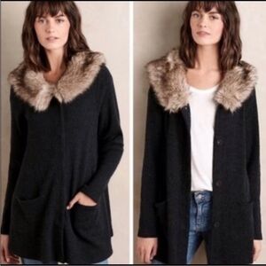 ANTHROPOLOGIE MOTH Black Knit with Fur Accent LARGE